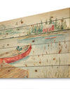 Lake House Canoes I - Lake House Print on Natural Pine Wood