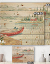 Lake House Canoes I - Lake House Print on Natural Pine Wood