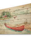 Lake House Canoes II - Lake House Print on Natural Pine Wood