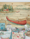 Lake House Canoes II - Lake House Print on Natural Pine Wood