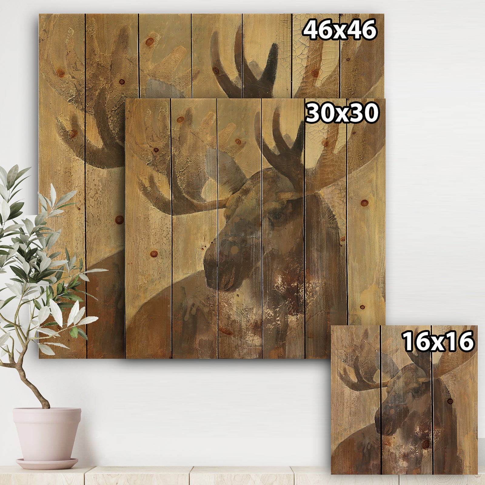 Into the Wild Gold Moose - Farmhouse Print on Natural Pine Wood