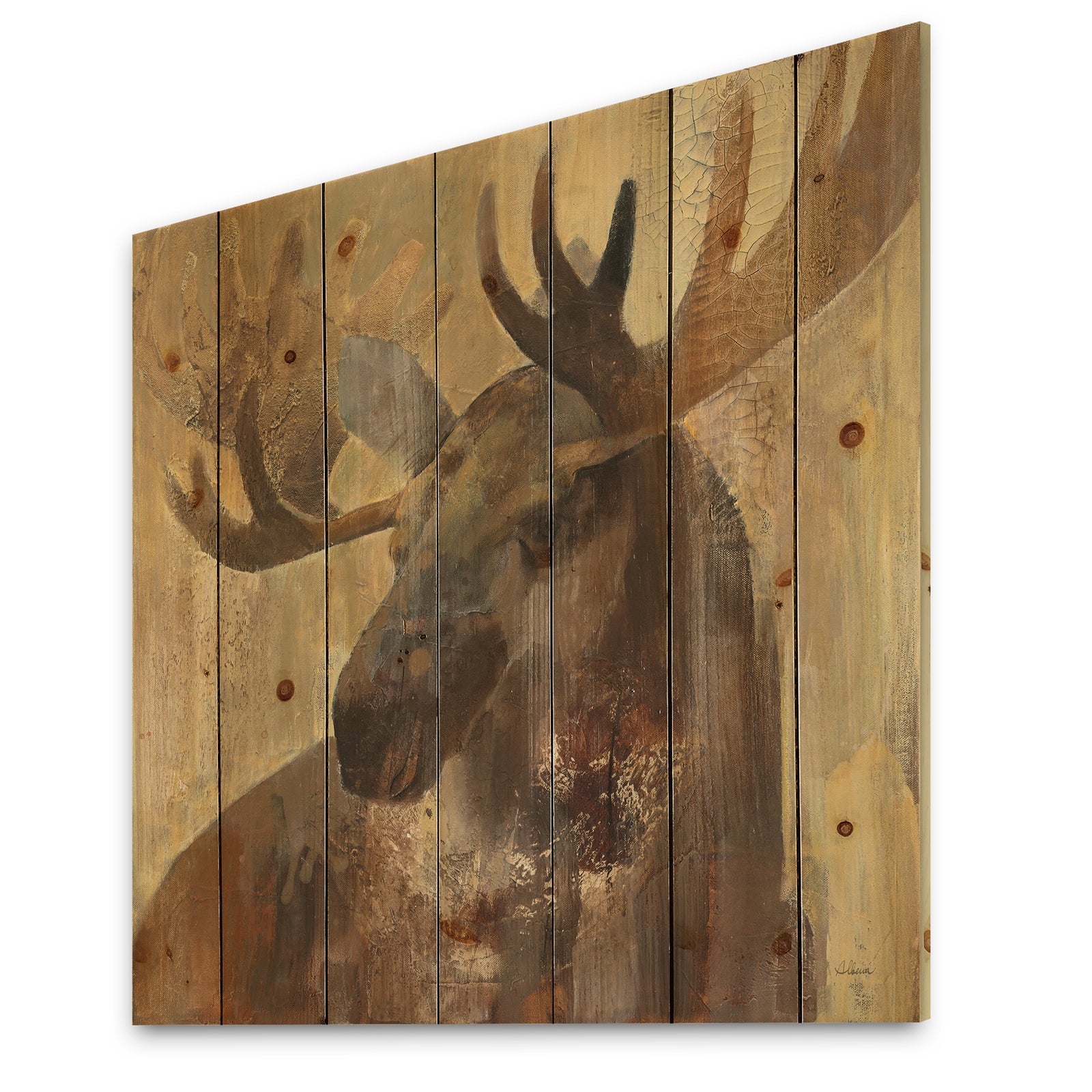 Into the Wild Gold Moose - Farmhouse Print on Natural Pine Wood