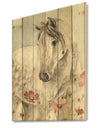 watercolors Pink Wild Horses II - Farmhouse Print on Natural Pine Wood