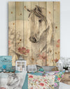 watercolors Pink Wild Horses II - Farmhouse Print on Natural Pine Wood