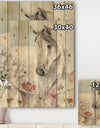 watercolors Pink Wild Horses II - Farmhouse Print on Natural Pine Wood