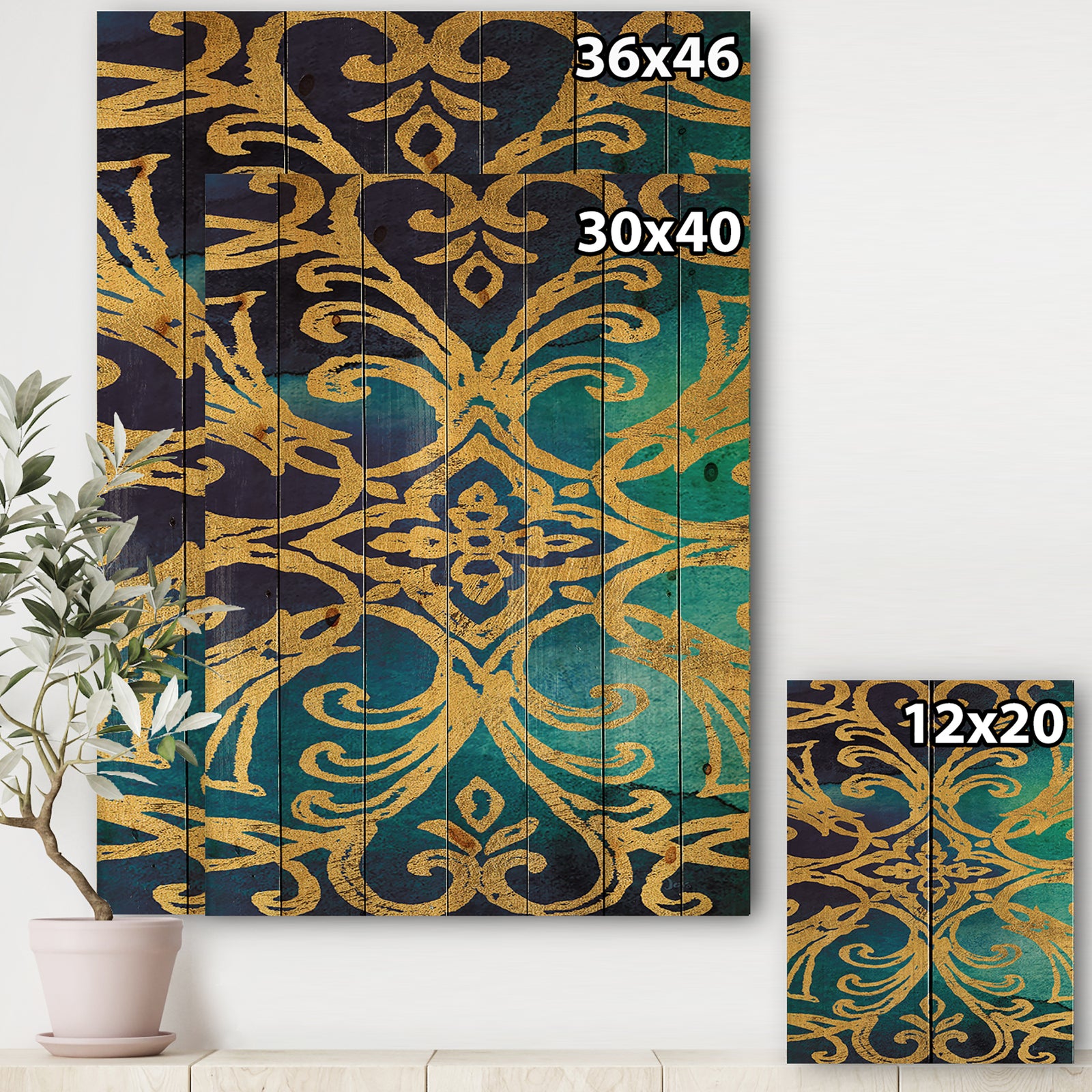 metallic Glam Indigo Form I - Transitional Print on Natural Pine Wood