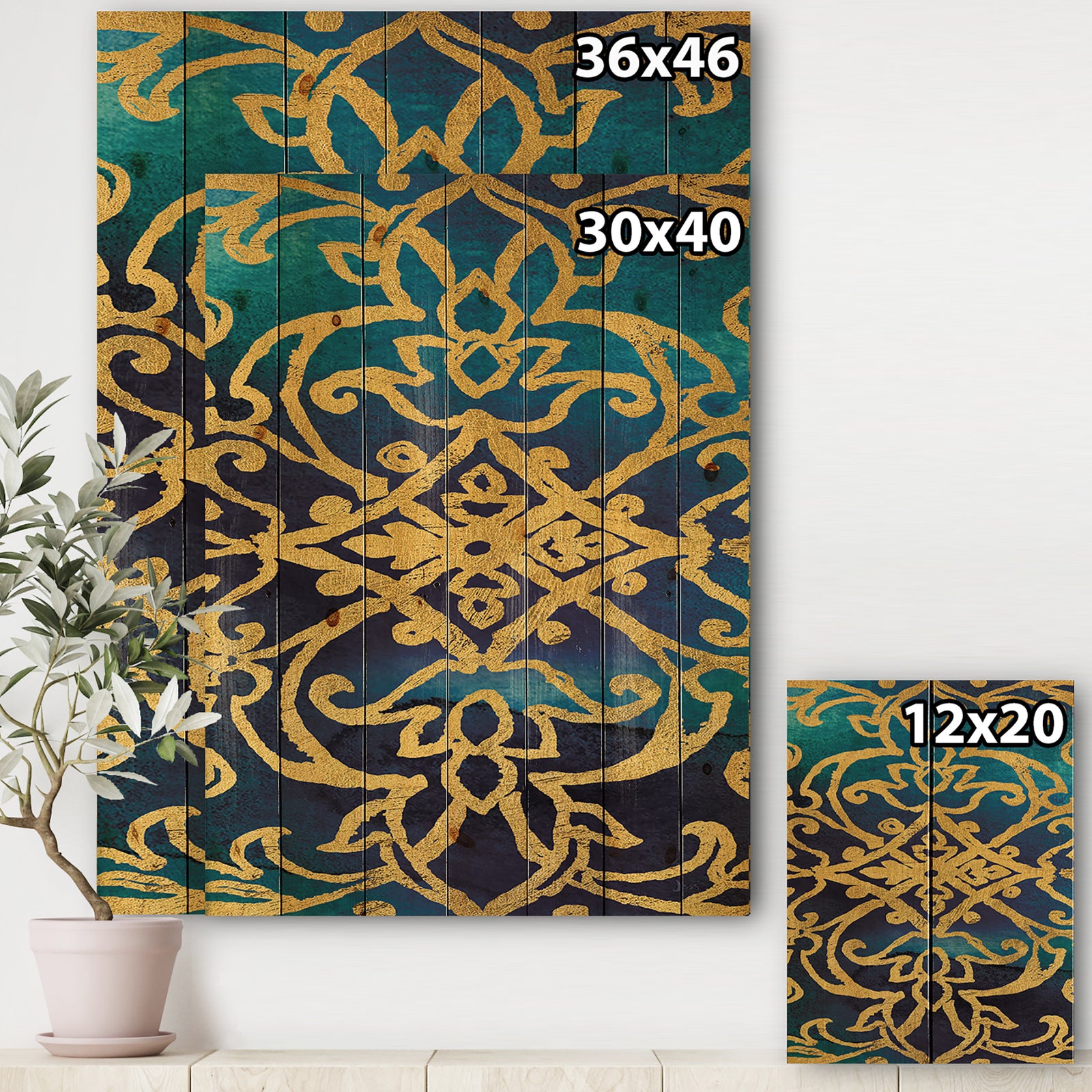 metallic Glam Indigo Form II - Transitional Print on Natural Pine Wood