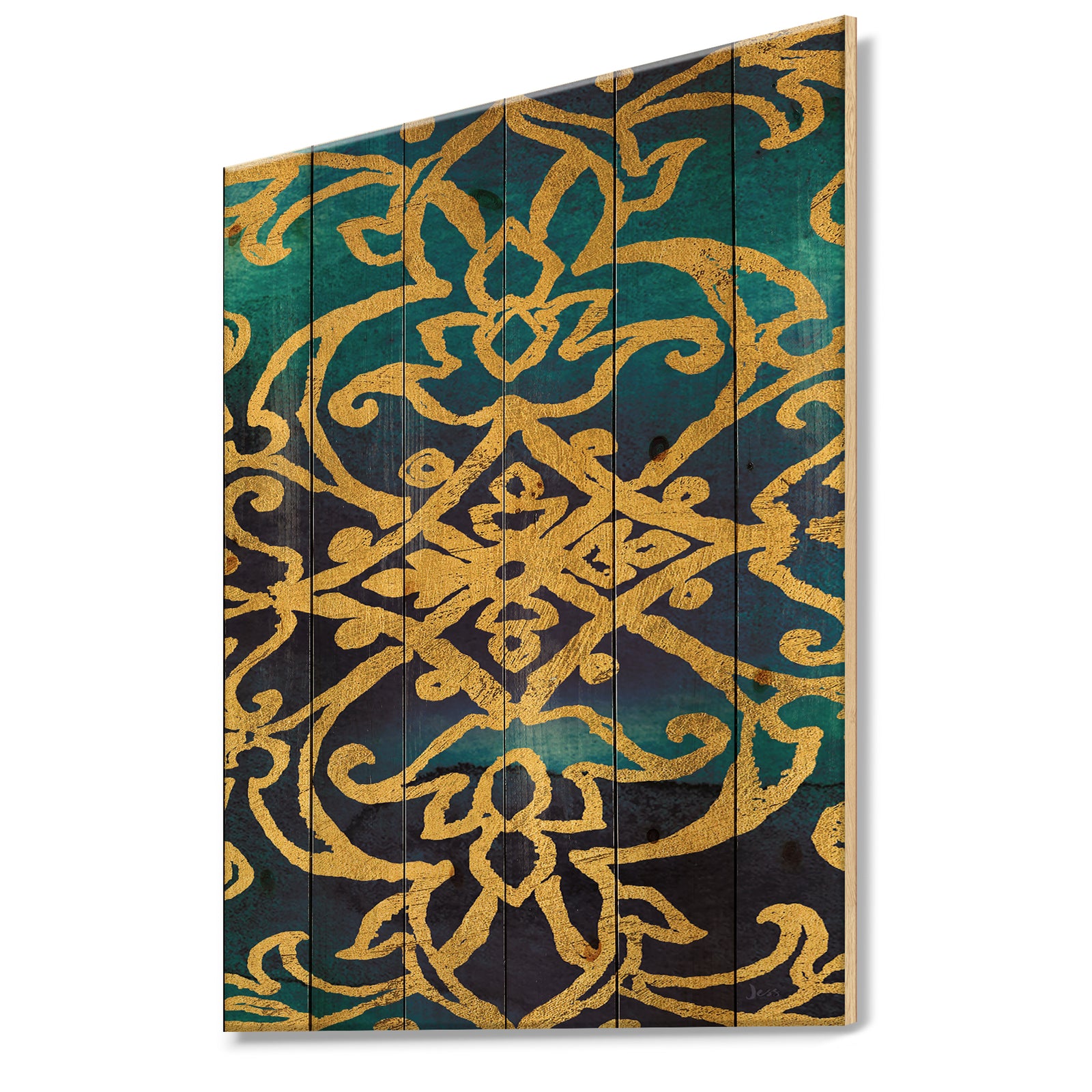 metallic Glam Indigo Form II - Transitional Print on Natural Pine Wood