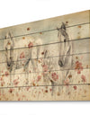 watercolors Pink Wild Horses - Farmhouse Print on Natural Pine Wood