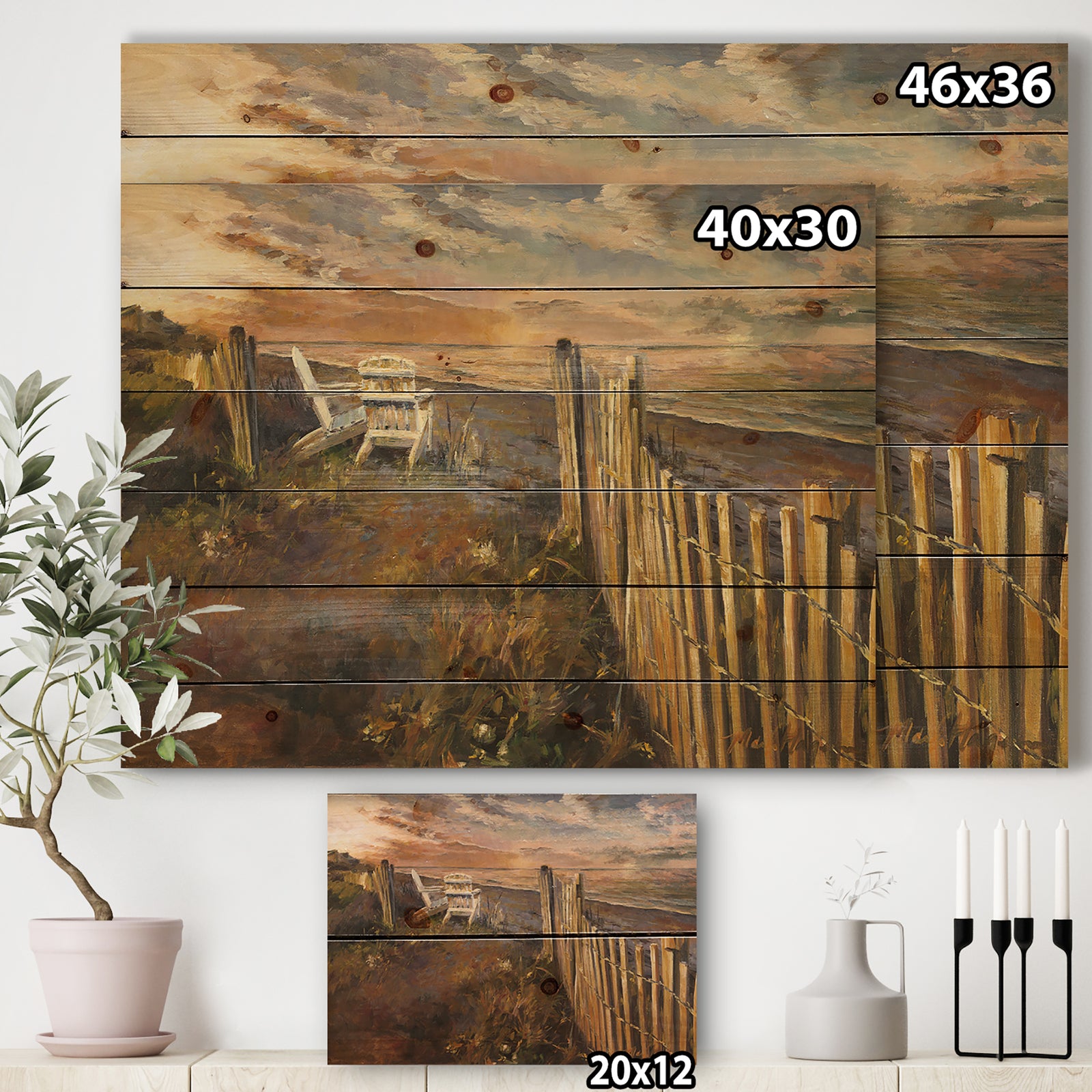 Dunes Sunset - Nautical & Coastal Print on Natural Pine Wood