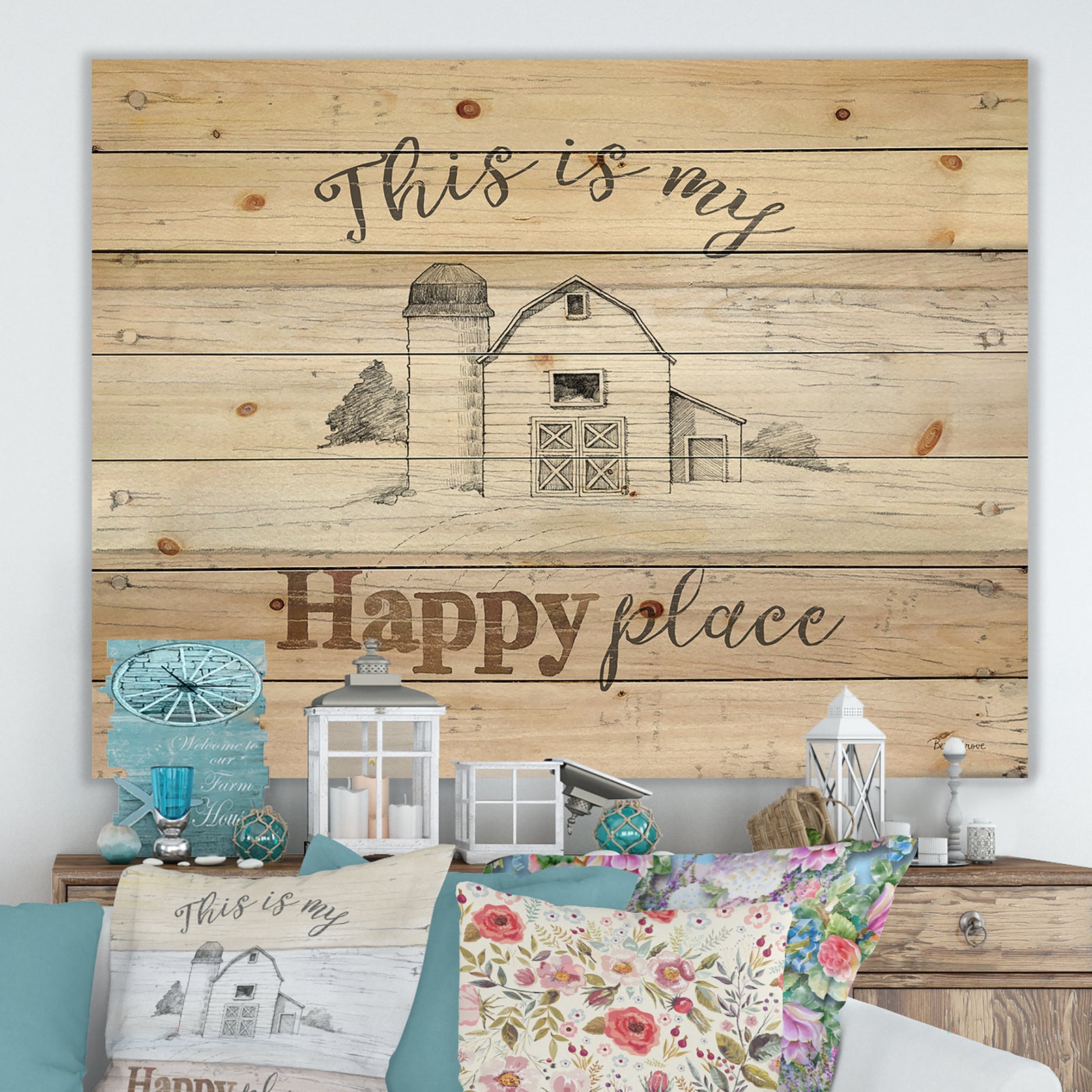 Farmhouse Moment Barns - Farmhouse Print on Natural Pine Wood