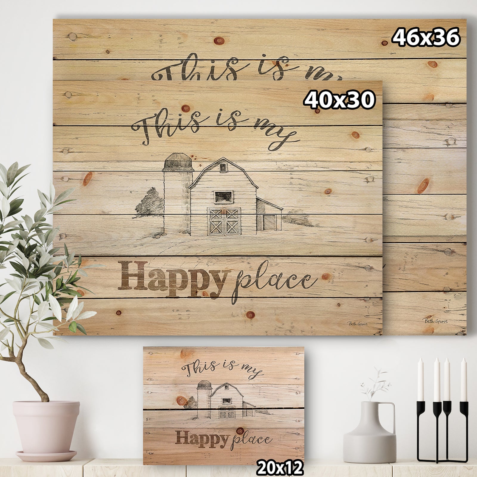 Farmhouse Moment Barns - Farmhouse Print on Natural Pine Wood