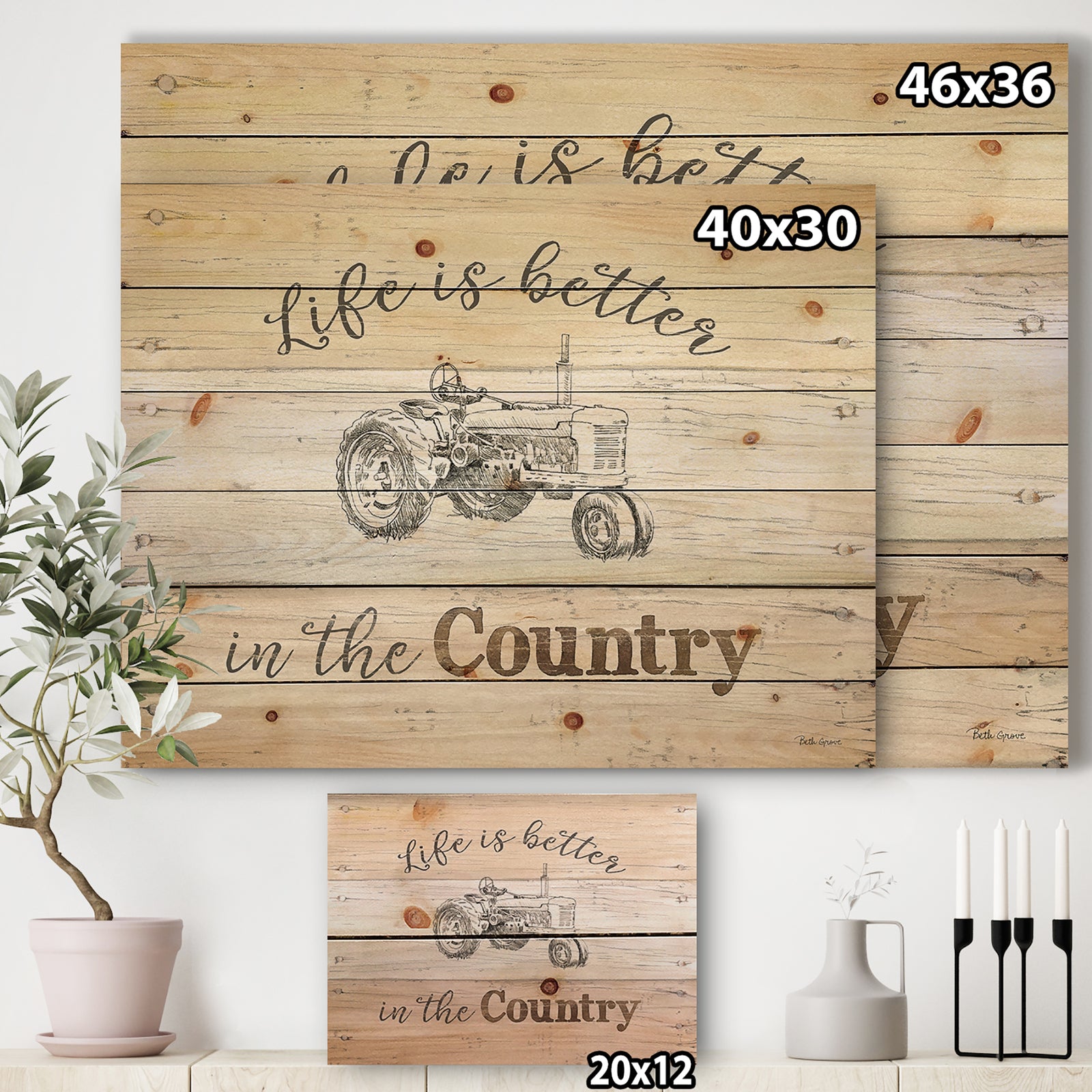 Farmhouse Moment Tractors - Farmhouse Print on Natural Pine Wood