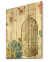 Vintage Floral Birdcage II - Traditional Print on Natural Pine Wood