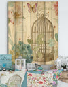 Vintage Floral Birdcage II - Traditional Print on Natural Pine Wood