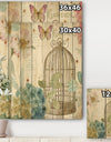 Vintage Floral Birdcage II - Traditional Print on Natural Pine Wood