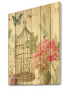 Vintage Floral Birdcage I - Traditional Print on Natural Pine Wood