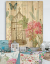 Vintage Floral Birdcage I - Traditional Print on Natural Pine Wood