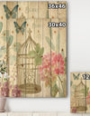 Vintage Floral Birdcage I - Traditional Print on Natural Pine Wood