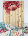 Big Red Blossoms - Floral Print on Natural Pine Wood