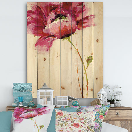 Big Red Blossoms - Floral Print on Natural Pine Wood