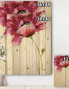 Big Red Blossoms - Floral Print on Natural Pine Wood