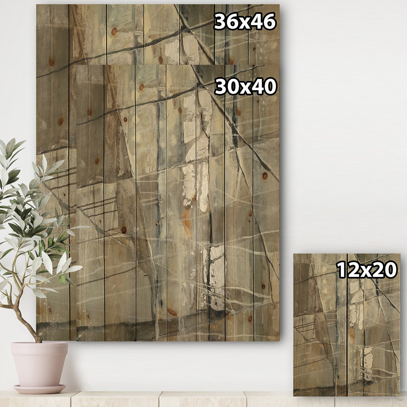 Grey Silver Geometric Composition - Modern Print on Natural Pine Wood