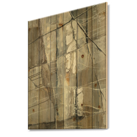 Grey Silver Geometric Composition - Modern Print on Natural Pine Wood