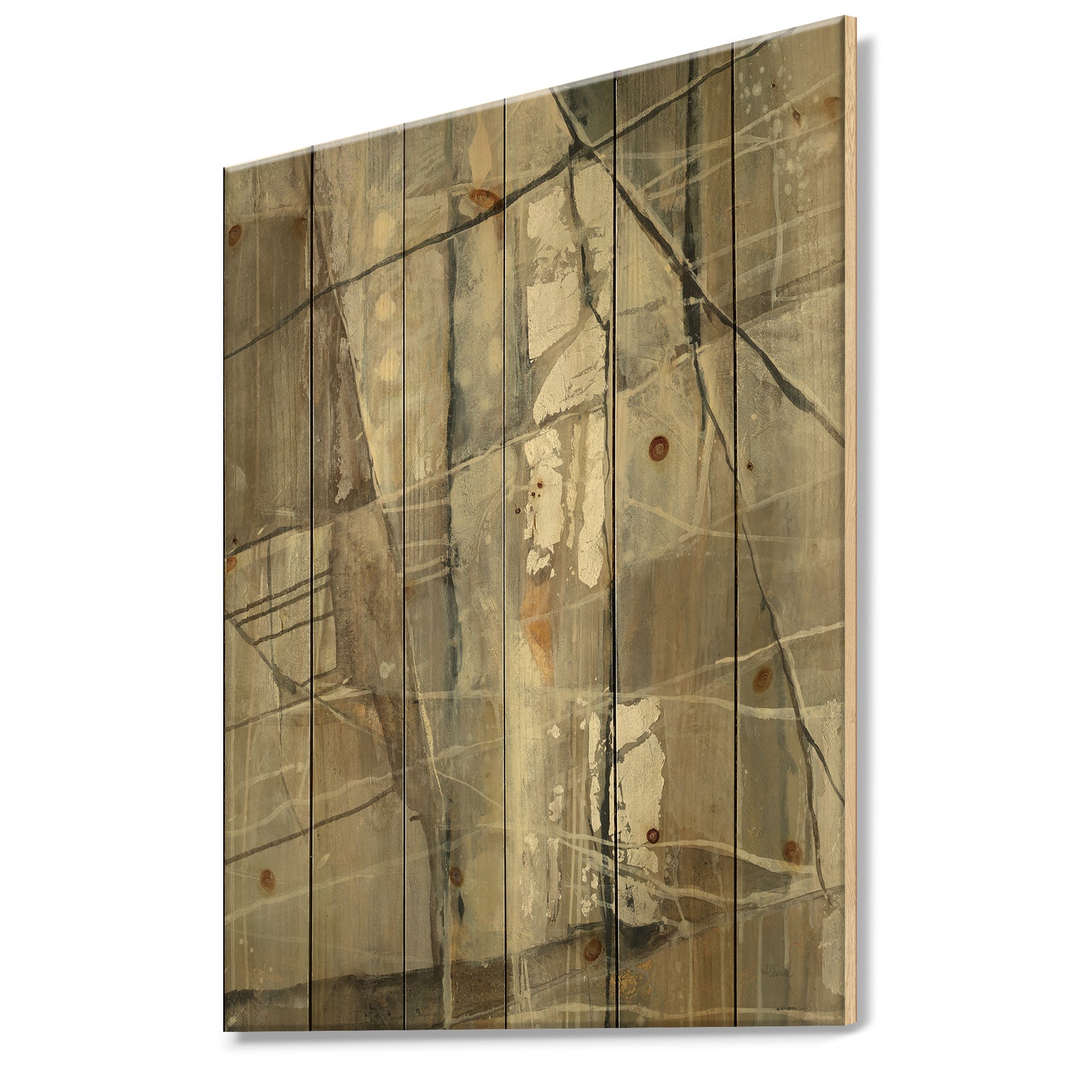Grey Silver Geometric Composition - Modern Print on Natural Pine Wood