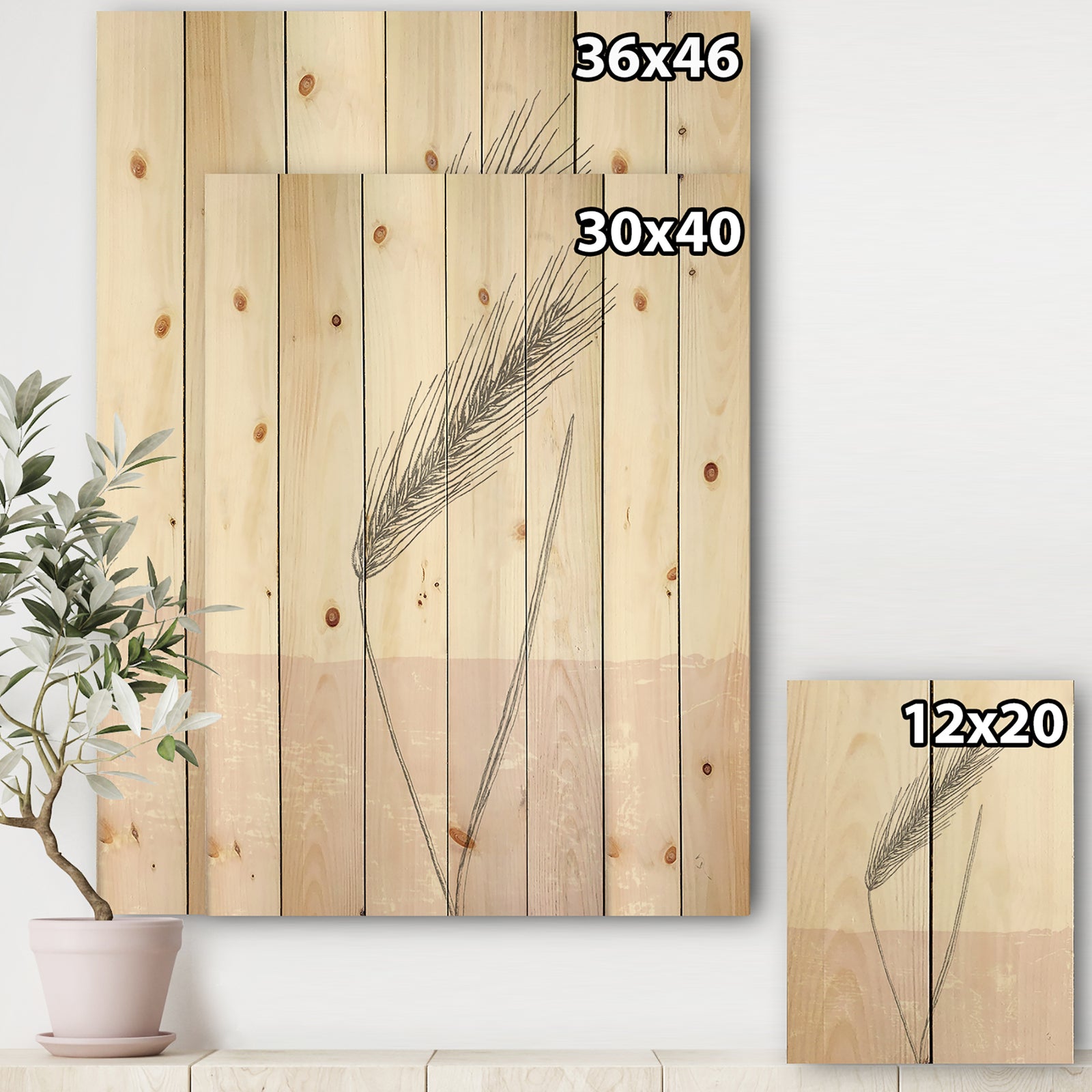 Natural Element Farmhouse II - Cottage Print on Natural Pine Wood