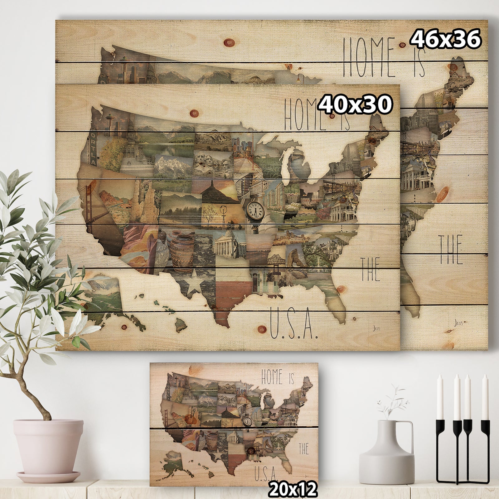 InstaStates Monuments Map - Map Print on Natural Pine Wood