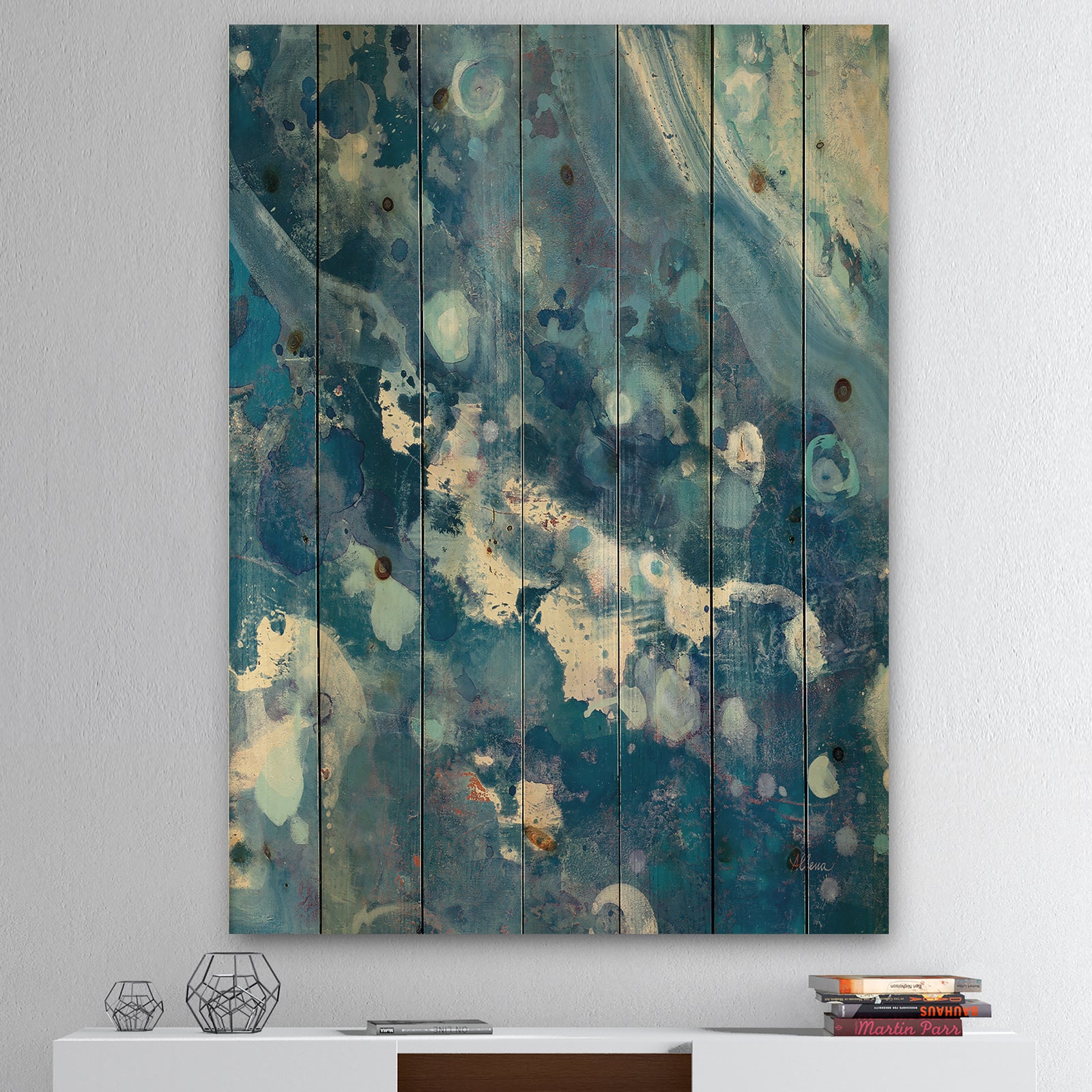 Water III - Map Print on Natural Pine Wood
