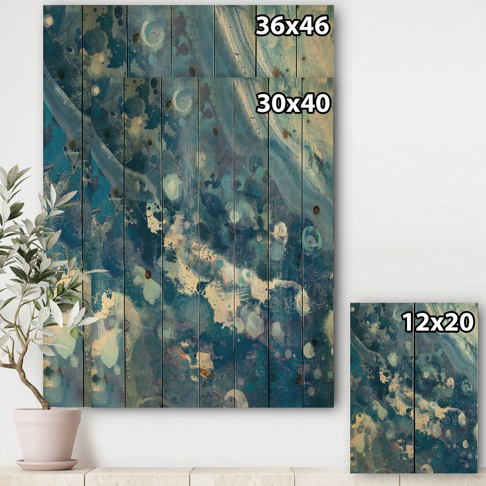 Water III - Map Print on Natural Pine Wood