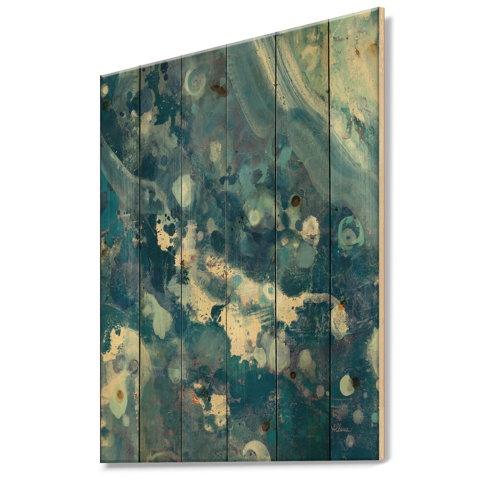 Water III - Map Print on Natural Pine Wood