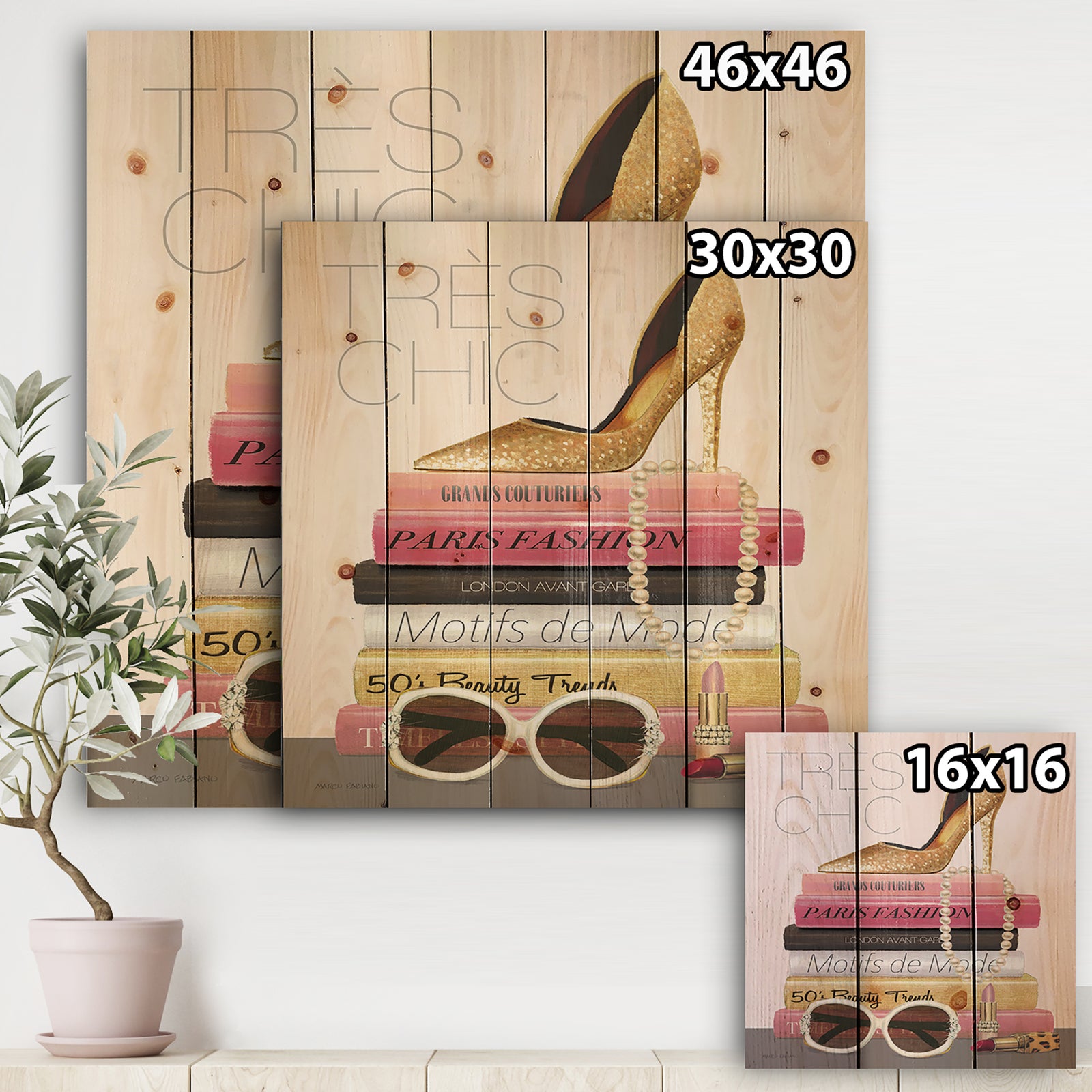 Paris Style II Gold and Black Tres Chic - Posh & Luxe Print on Natural Pine Wood