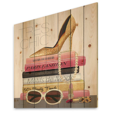 Paris Style II Gold and Black Tres Chic - Posh & Luxe Print on Natural Pine Wood