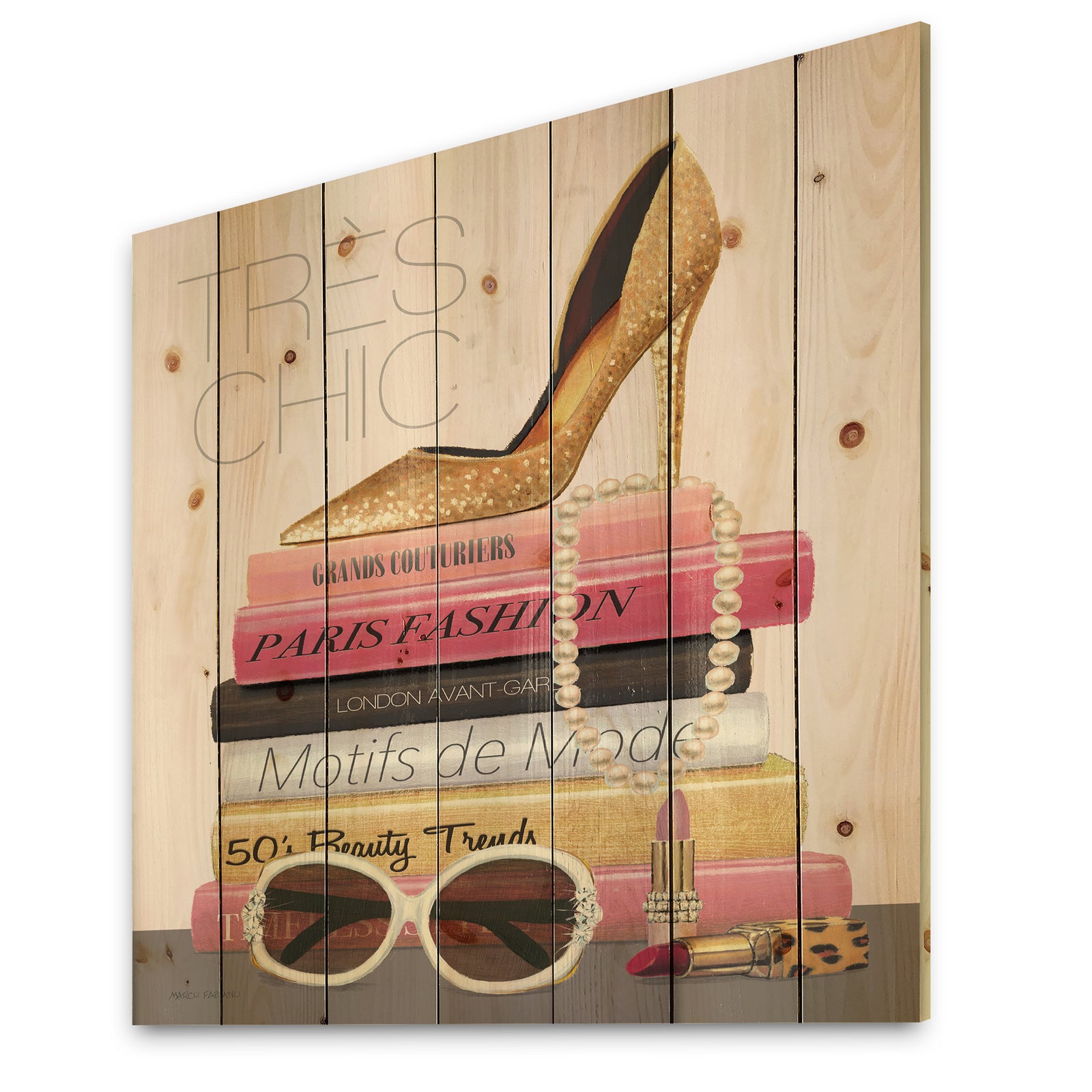 Paris Style II Gold and Black Tres Chic - Posh & Luxe Print on Natural Pine Wood
