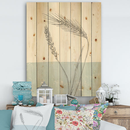 Simple Natural Element - Wheat I - Cottage Print on Natural Pine Wood