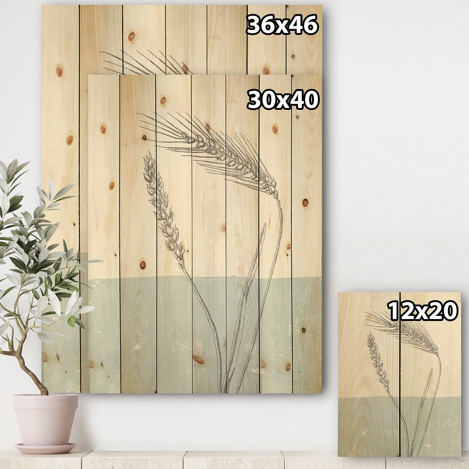 Simple Natural Element - Wheat I - Cottage Print on Natural Pine Wood