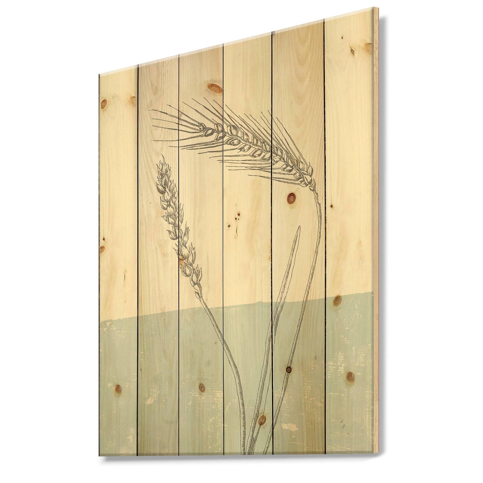 Simple Natural Element - Wheat I - Cottage Print on Natural Pine Wood