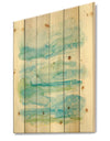 Goache of Abstract Blue and Green - Modern Print on Natural Pine Wood