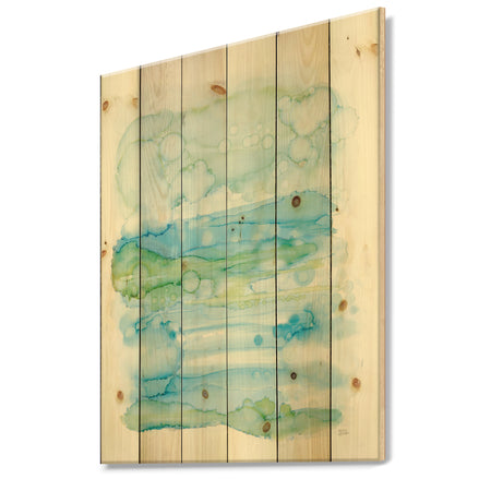 Watercolor of Abstract Blue and Green - Modern Print on Natural Pine Wood