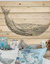 Blue Whale Watercolor - Nautical & Coastal Print on Natural Pine Wood