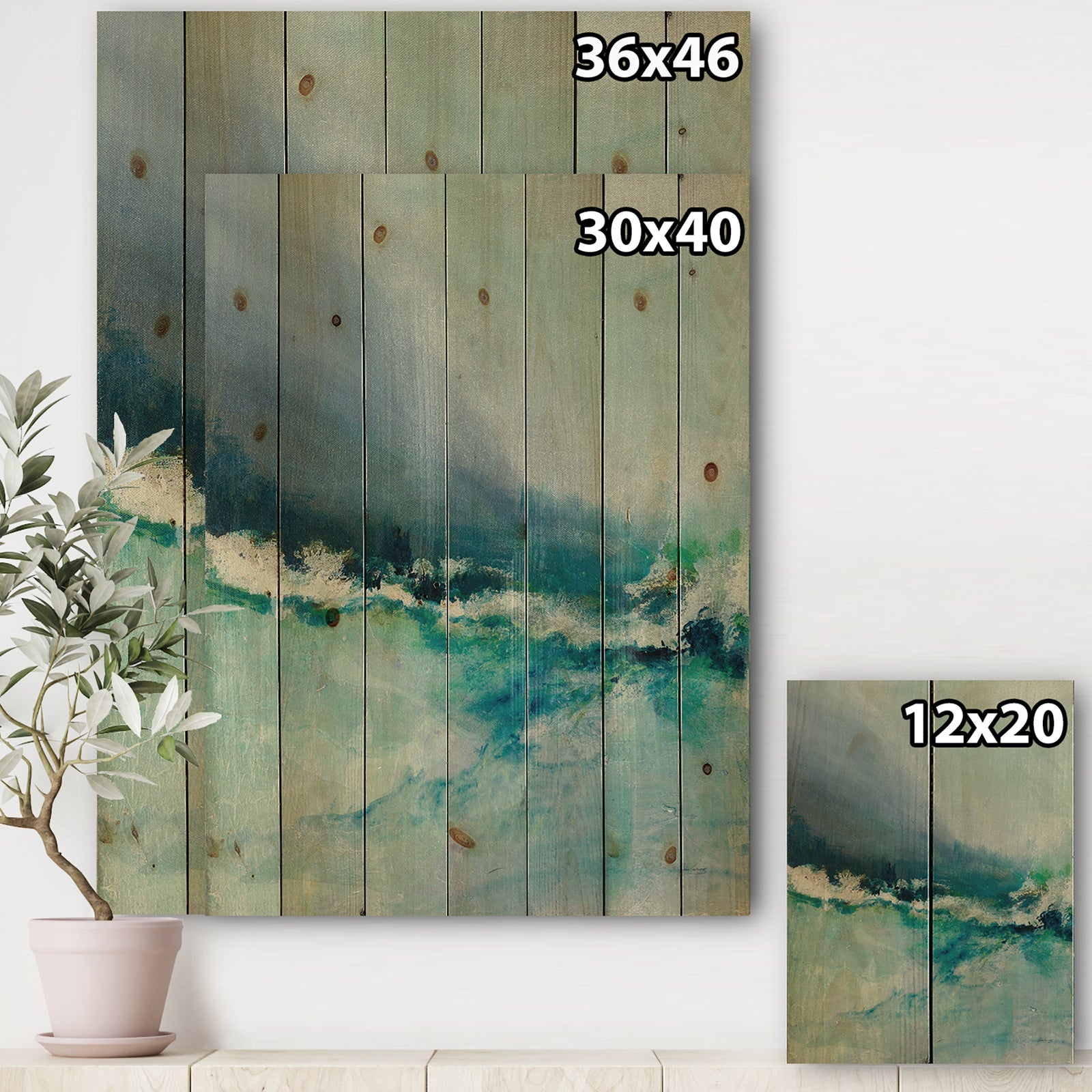 Indigo Abstract Watercolor Blue - Nautical & Coastal Print on Natural Pine Wood