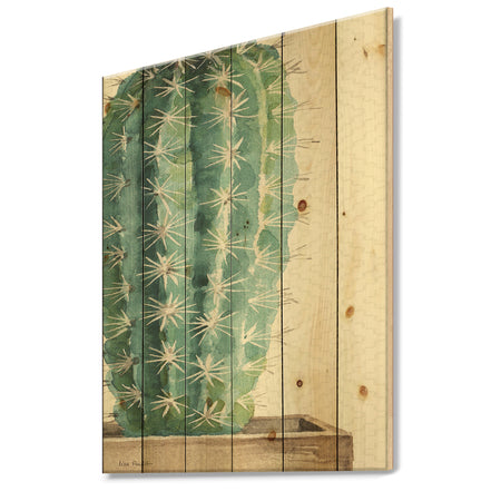 Mixed Green Element I - Cottage Print on Natural Pine Wood