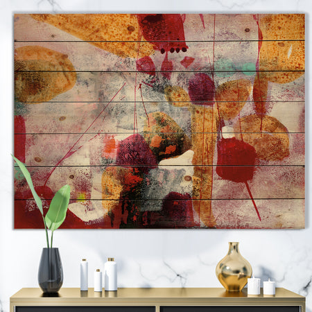Abstract Watercolor with Red and Yellow - Contemporary Print on Natural Pine Wood