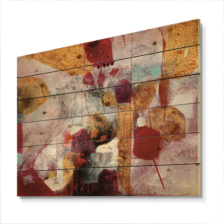 Abstract Watercolor with Red and Yellow - Contemporary Print on Natural Pine Wood