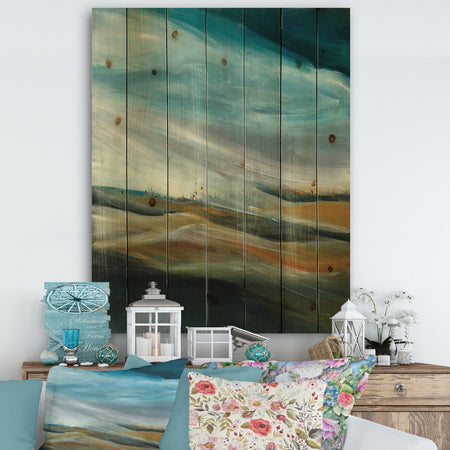 Watercolor Desert Storm Abstract Blue - Cottage Print on Natural Pine Wood