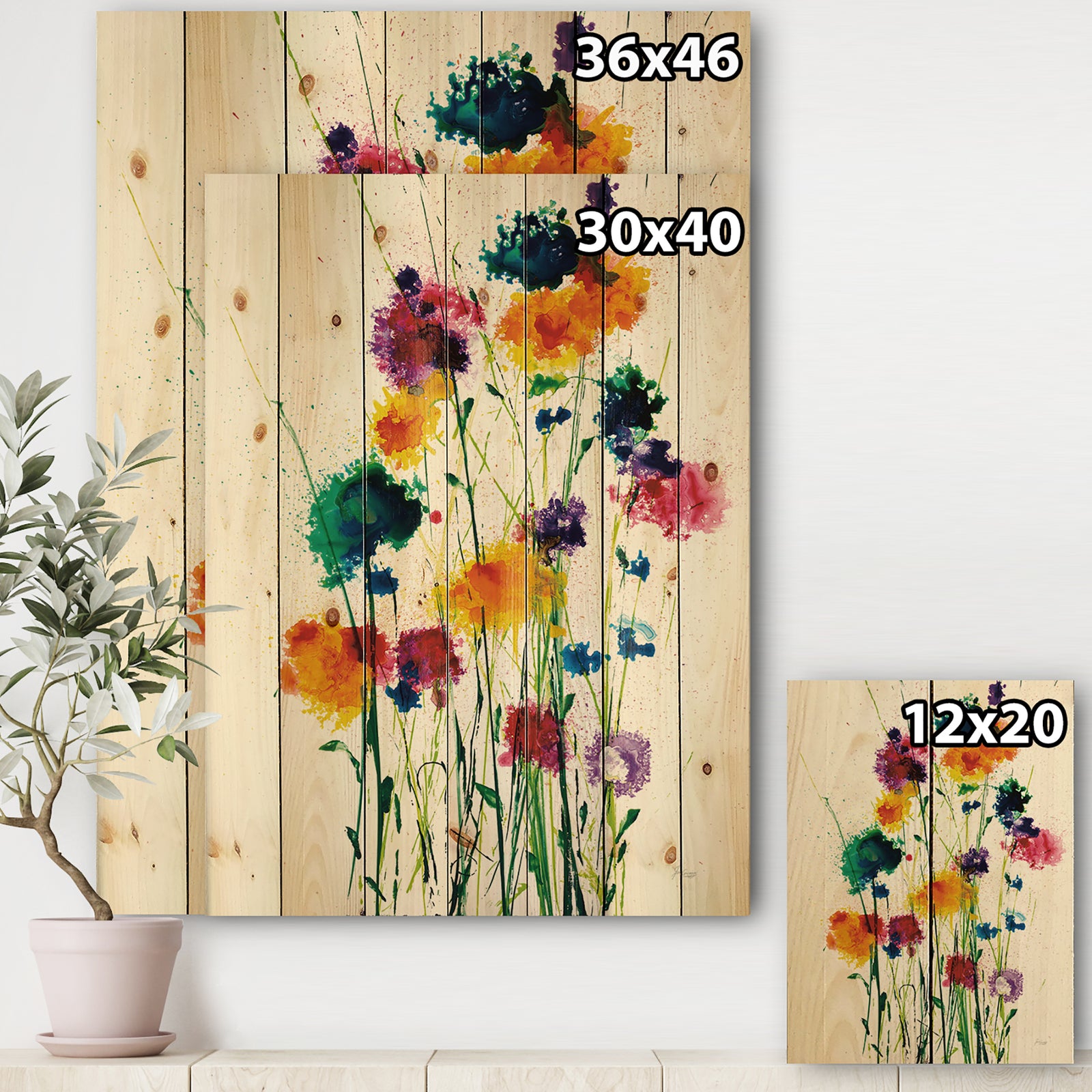Porch & Den Indigo, Green And Yellow Watercolor - Print on Natural Pine Wood