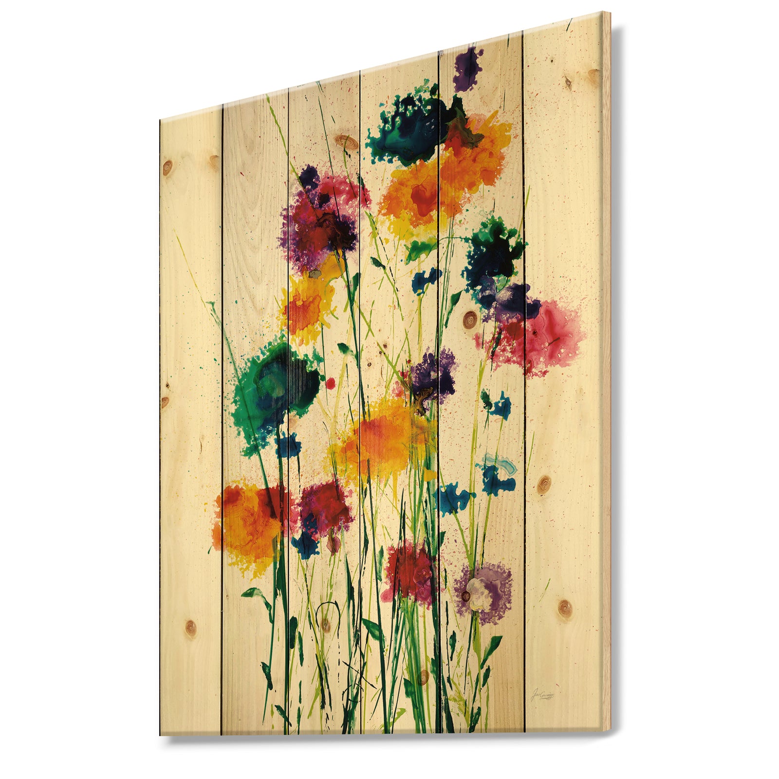 Porch & Den Indigo, Green And Yellow Watercolor - Print on Natural Pine Wood